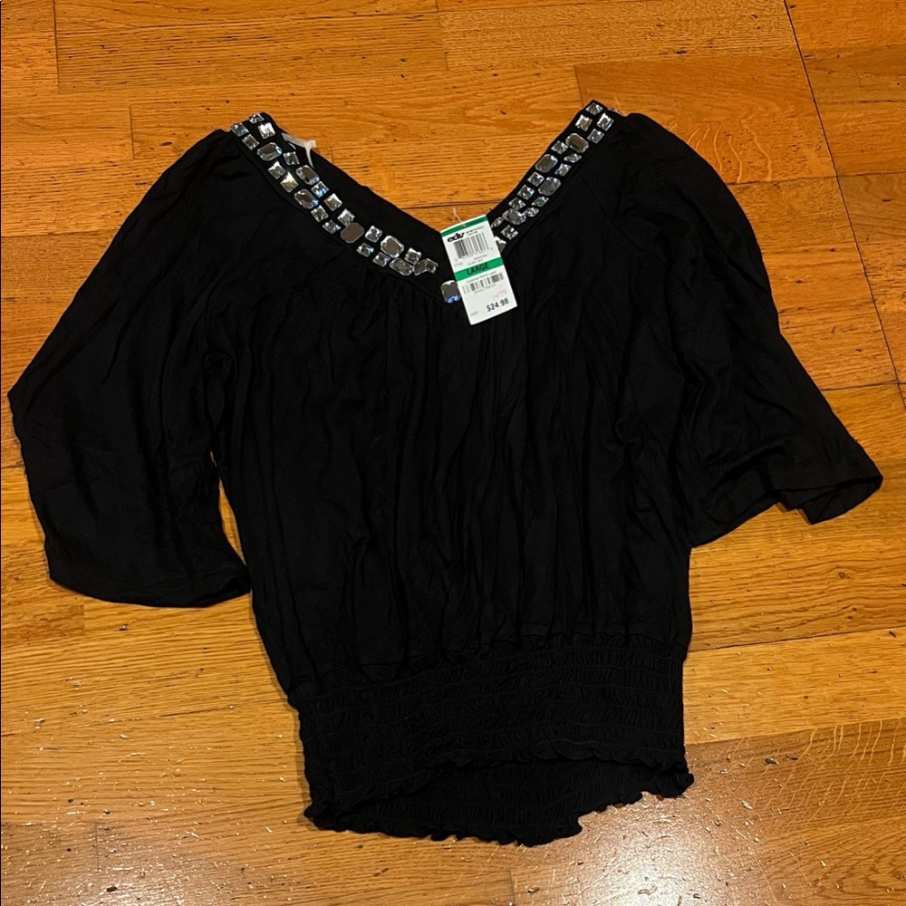 American Rag Black Blouse with White Stones